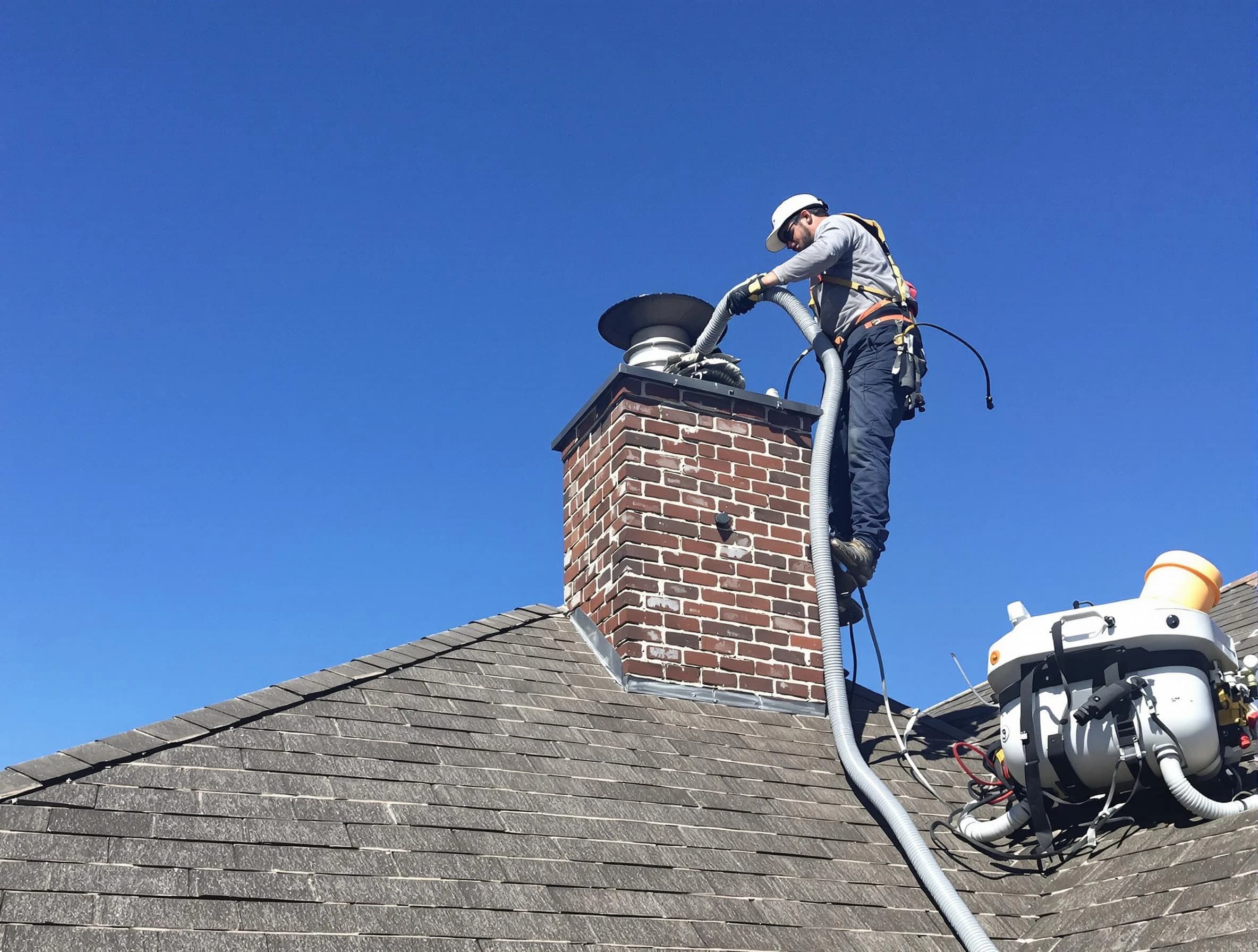 Dedicated Suwanee Chimney Sweep team member cleaning a chimney in Suwanee, GA