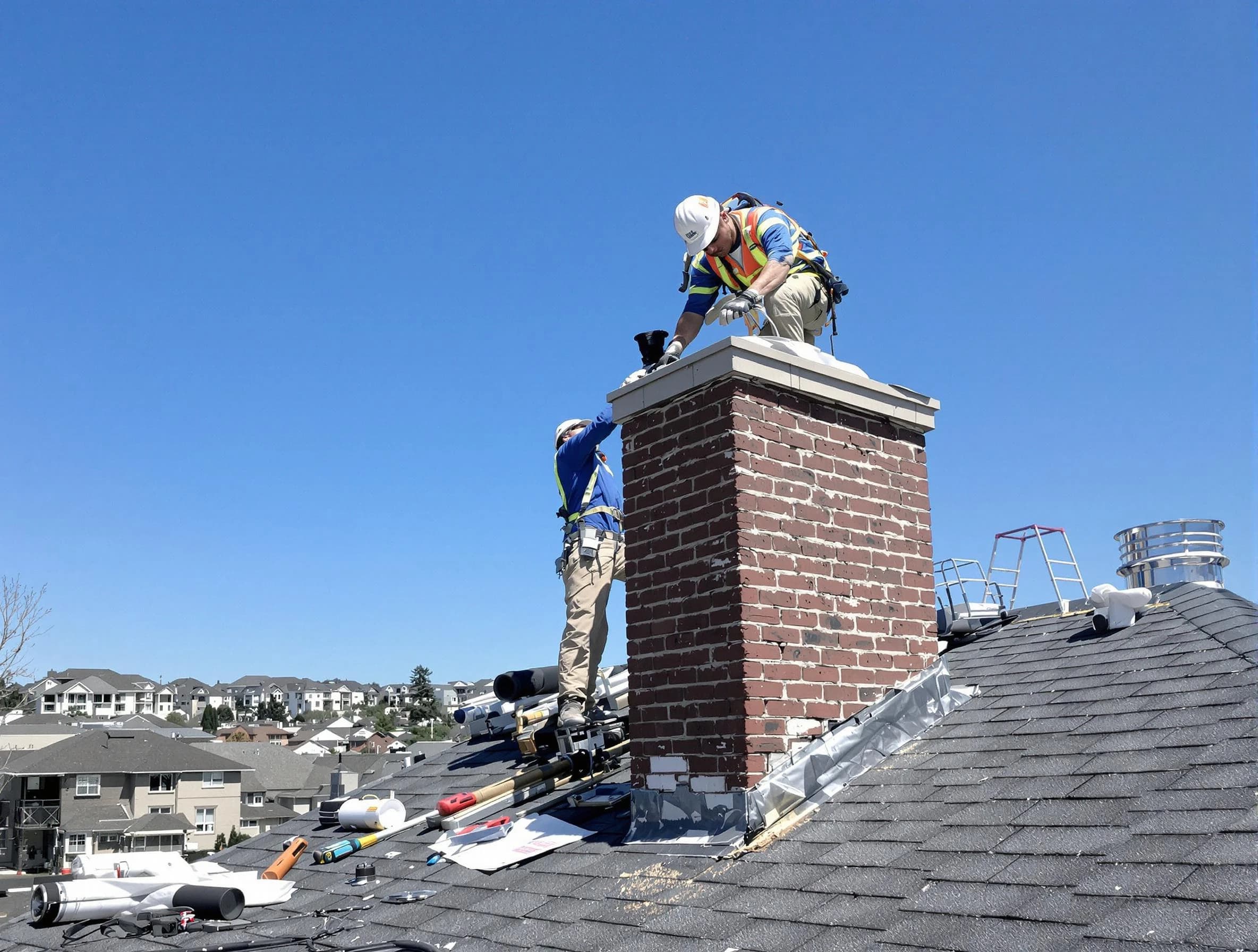 Suwanee Chimney Sweep repairing a chimney crown in Suwanee, GA