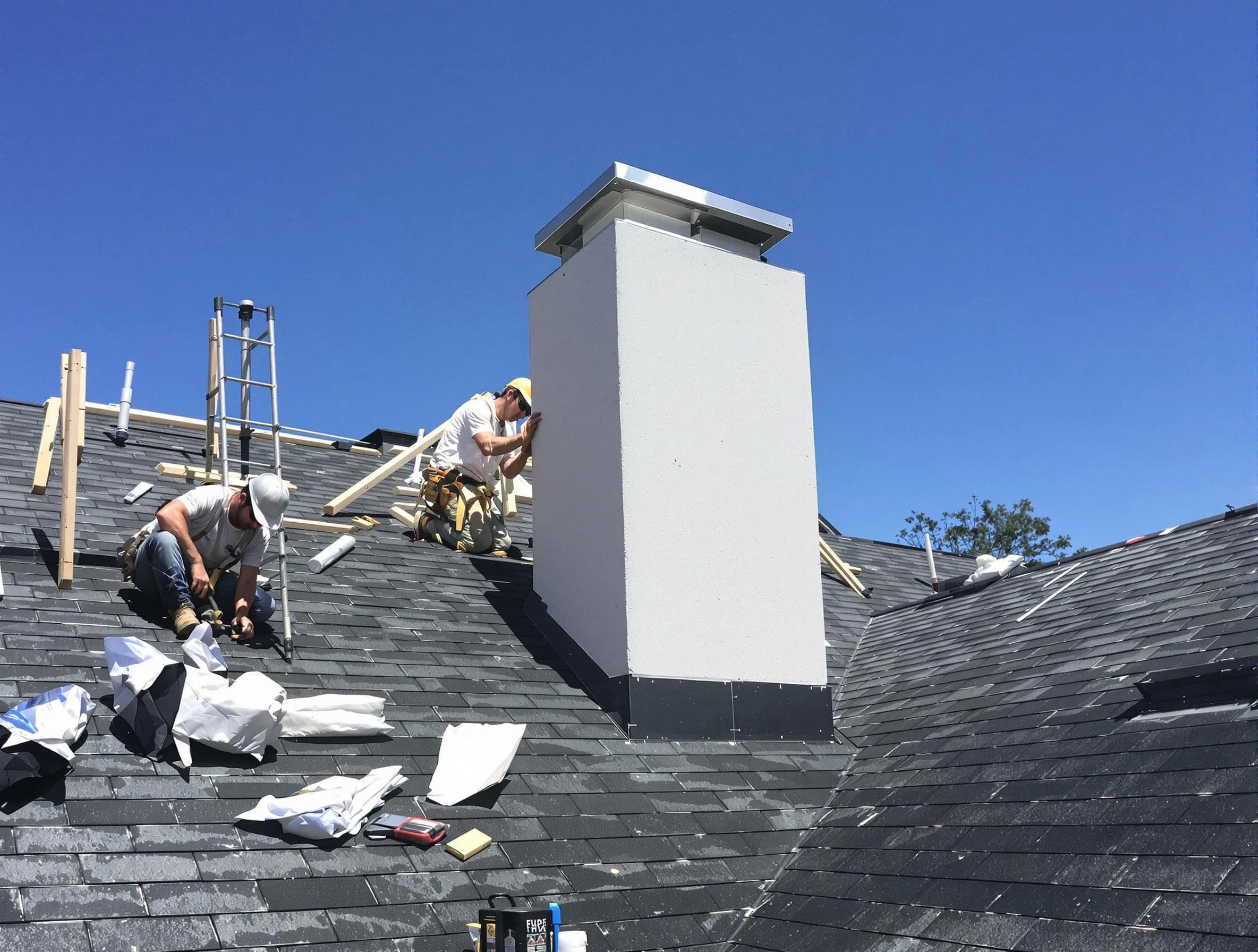 Suwanee Chimney Sweep crew installing a new chimney in Suwanee, GA
