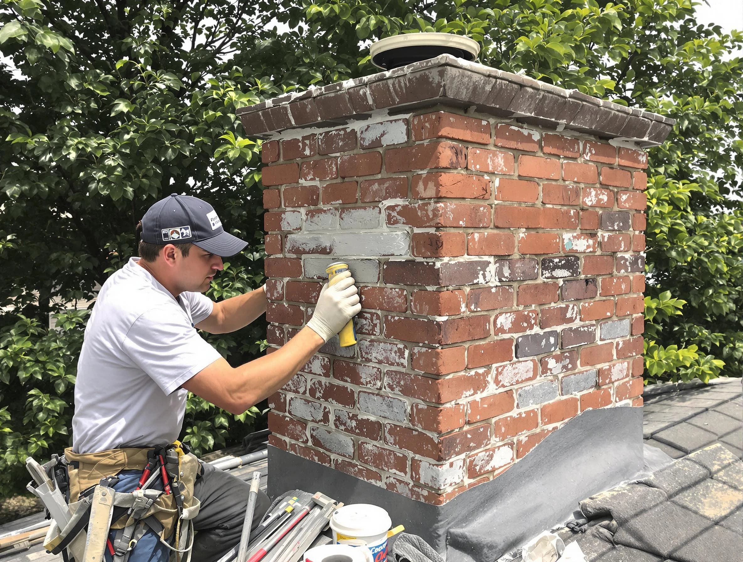 Suwanee Chimney Sweep restoring an aging chimney in Suwanee, GA
