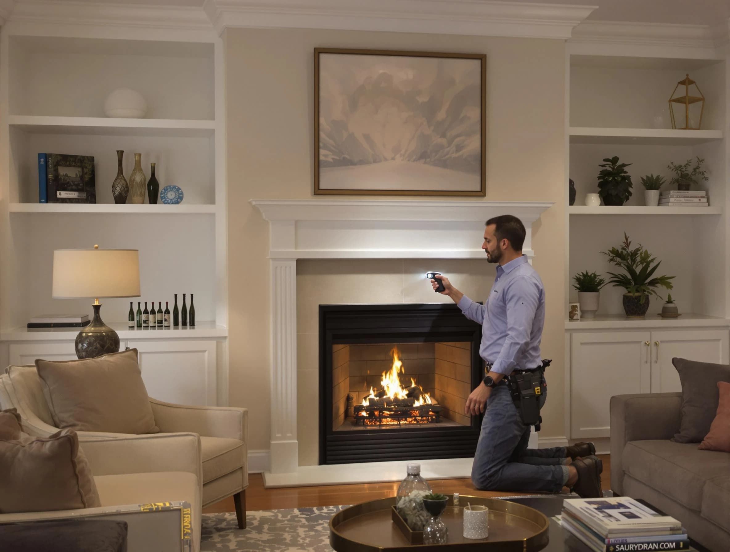 Suwanee Chimney Sweep conducting a fireplace safety inspection in Suwanee, GA