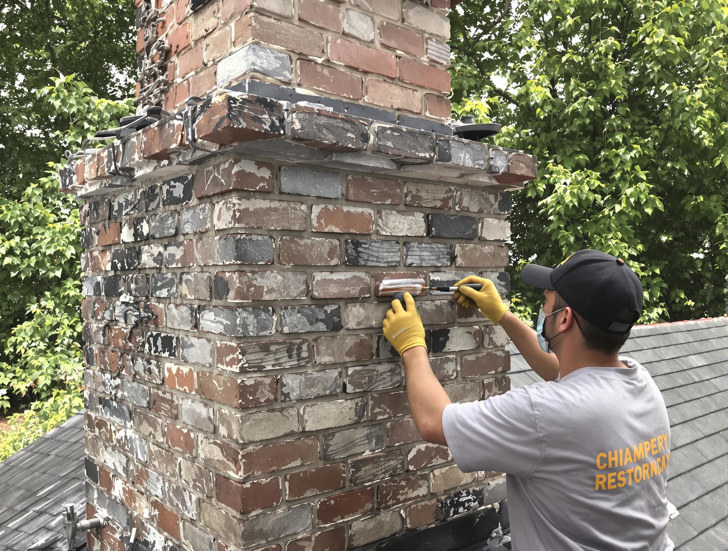 In-progress chimney restoration by Suwanee Chimney Sweep in Suwanee, GA